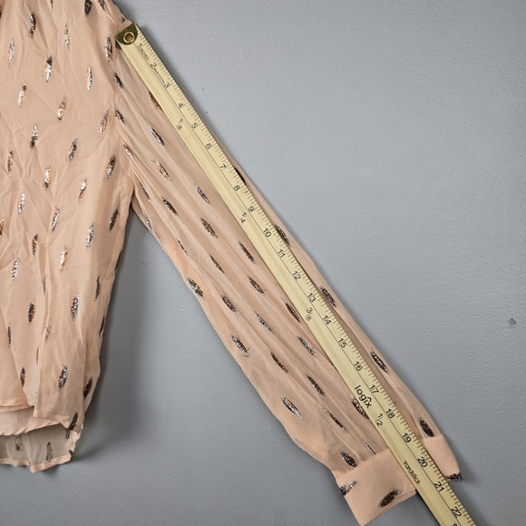 CIEBON Farah Top Button-up Slight Crop Peach Metallic All Over Print Women Sz S‎ - Picture 9 of 12